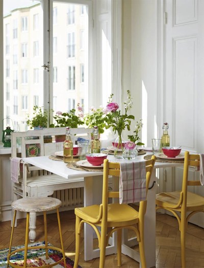 chaises de cuisine peintes en jaune