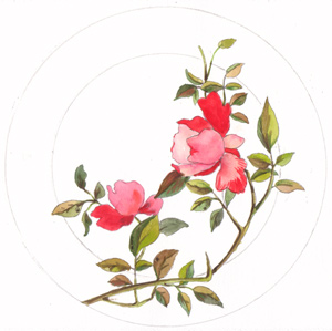 dessin de roses chinoises en couleur