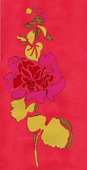rose trémière peinte sur soie