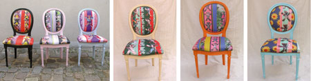 chaises  mdaillon et tissu contemporain 