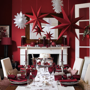 cheminée décorée en rouge pour Noel